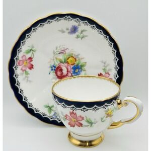 Tuscan Teacup Saucer Set C8234 Cobalt Blue Gold Floral Bone China England